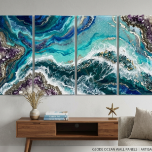 amethyst tide: 4 panel geode wall series